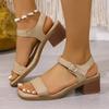Fashion Fashion Square Toe Women' Sandals Summer 2025 Ankle Buckle Thick High Heels Sandalias Mujer Pu Leather One Strap Sandals Woman
