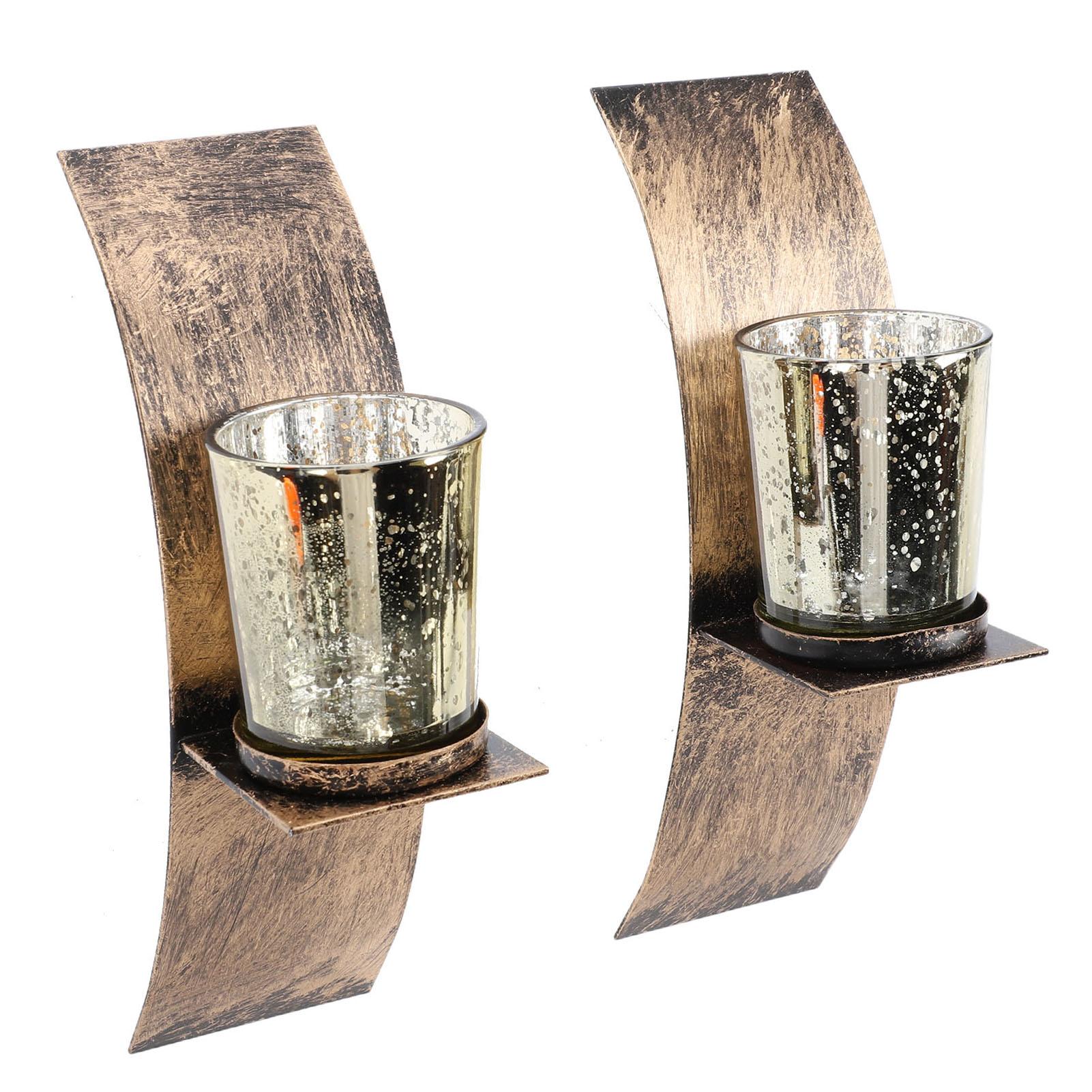 

Rustic Metal Wall Tealight Holder with Glass Candle Cup Brushed Gold Bronze Wall Mounted Candle Sconces for Hallway Entryway