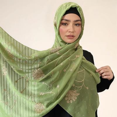 New Embroidered Diamond Chiffon Hijab Scarf Women Luxury Soft Plain Shawl For Women Muslim Hijabs For Women Turban Femme Bandana