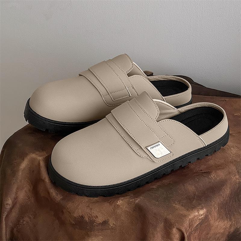 

2025 new men s slippers niche mango head low-top half-drag lazy person one-pedal bag head drag board shoes men Z502 39 бежевый