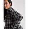 Women's Point Collar Long Sleeve Plaid Shirt Loose Fit Streetwear Blouse With Chest Pocket Spring Casual Oversized Tunic Shirt