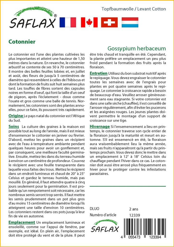 SAFLAX Levant Bavlna - 12 semen - Gossypium herbaceum