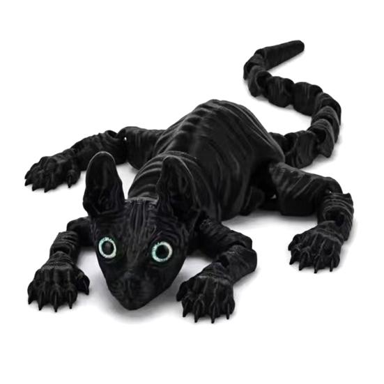 3D Printed Hairless Cat Figurine Movable Joints Sphynx Cat Figure Articulated Animal