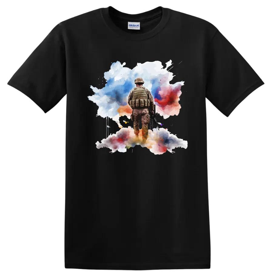 Soldier Silhouette T Shirt Military Tribute Watercolor Art Tee