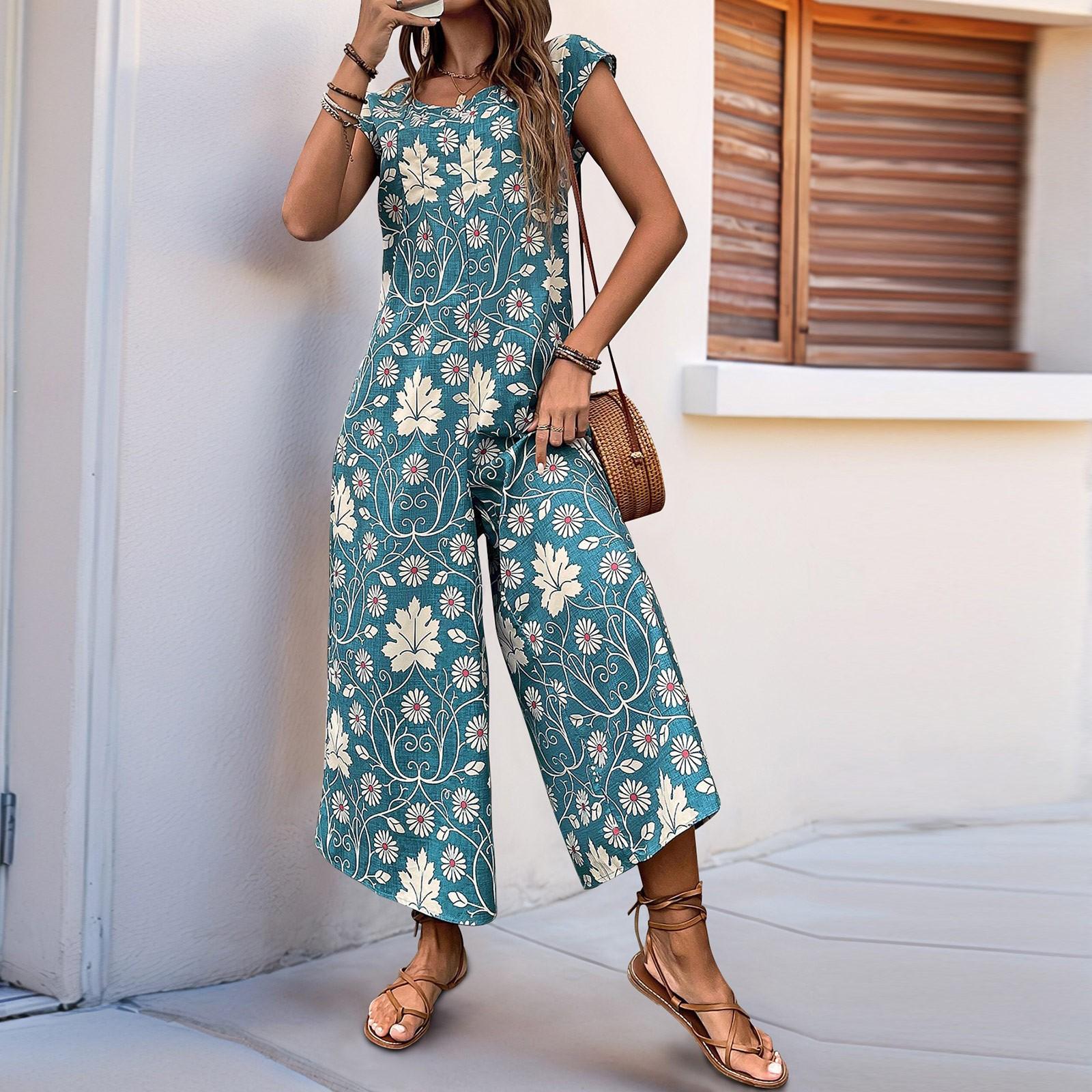 

Женский летний комбинезон, элегантный сексуальный боди без рукавов, повседневные широкие брюки XL синий