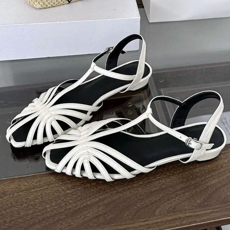 Fashion Fashion Hollow Narrow Band Flat Sandals Women Sexy Back Strap Buckle Design Brand Casual Shoes Comfortable Soft Sole Rome Sandal