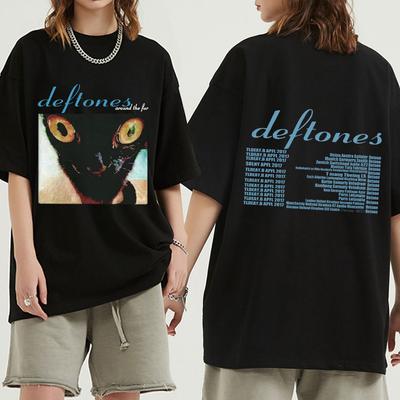 Mode Deftones Around T-Shirt Hip Hop Rockband The Fur Tour Band Konzert Katze Grafik T-Shirts Dicke Baumwolle Übergroßes T-Shirt