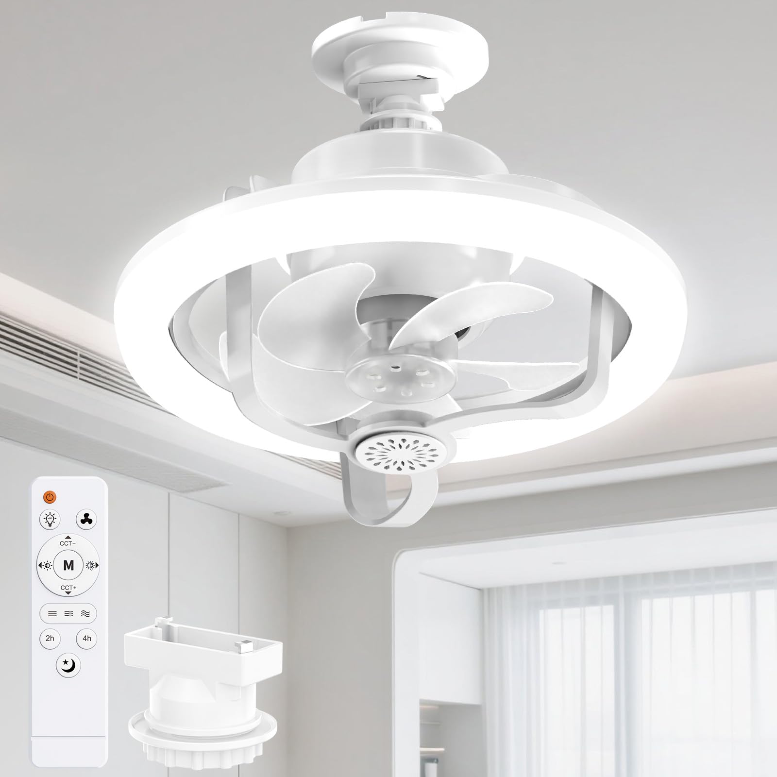 

Потолочный светодиодный вентилятор ATOPSUN с патроном E26 36 Вт, автоматическим потоком воздуха, плавной регулировкой цвета и света, таймером потока воздуха, подходит для татами кв.м, тихий, легко устанавливаемый белый