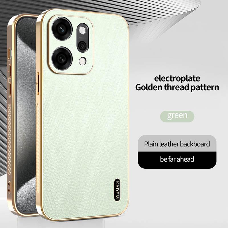 Stripe Thread Texture Leather Back Plating Case For OPPO Reno14 Reno13 Pro F 5G Anti Fingerprint Slide Camera Protector Shell