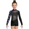 Ensemble Maillot de Gymnastique Danse Fille Manches Longues Impression Papillon Strass Fermeture Éclair Dorsale Body Short Bandeau pour Cheveux