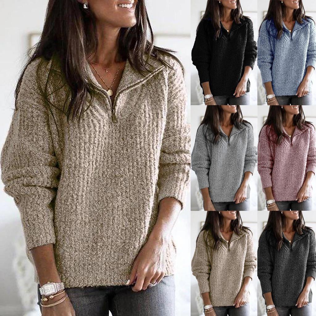 Casual Solid Color Long Sleeve T shirt Sweater Women Woolen Clothing Autumn Winter