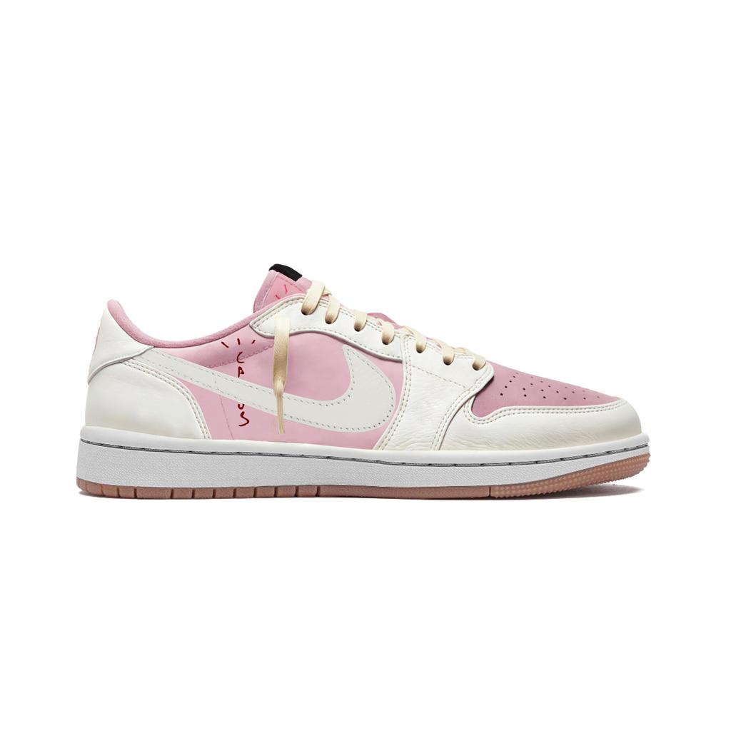 Travis Scott x Jordan Air Jordan 1 Bez dalšího prodeje Odolné proti oděru Nízké Vintage Basketbalové boty Unisex Růžové DZ4137-700(Tým1565--)