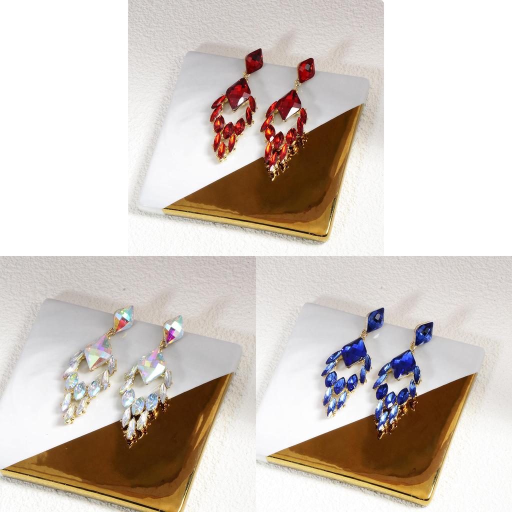 Geometric Crystal Drop Earrings For Women With Electroplated Finish And Party Wear