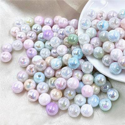 Modne okrągłe koraliki ręcznie robione akcesoria biżuteria koralikowy materiał dwukolorowe kolczyki DIY bransoletka AB kolor 8/10mm naszyjnik 50szt