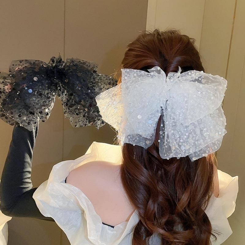 Cute Style Sequins Bowknot Shape Hair Claw Summer Hair Accessories for Women High Ponytail Party Anti-Slip Hairpins