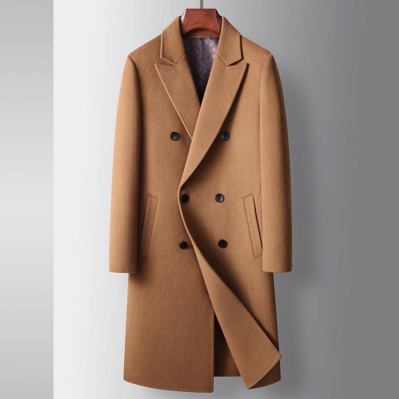 Cappotto di Lana Doppiopetto da Uomo di Media Lunghezza con Collo da Abito - Collezione Autunno/Inverno 2025