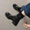 Fashion 2025 NEW Autumn/Winter Women Boots Round Toe Med Heel Chelsea Boots Split Leather Shoes for Women Retro Ankle Boots Modern