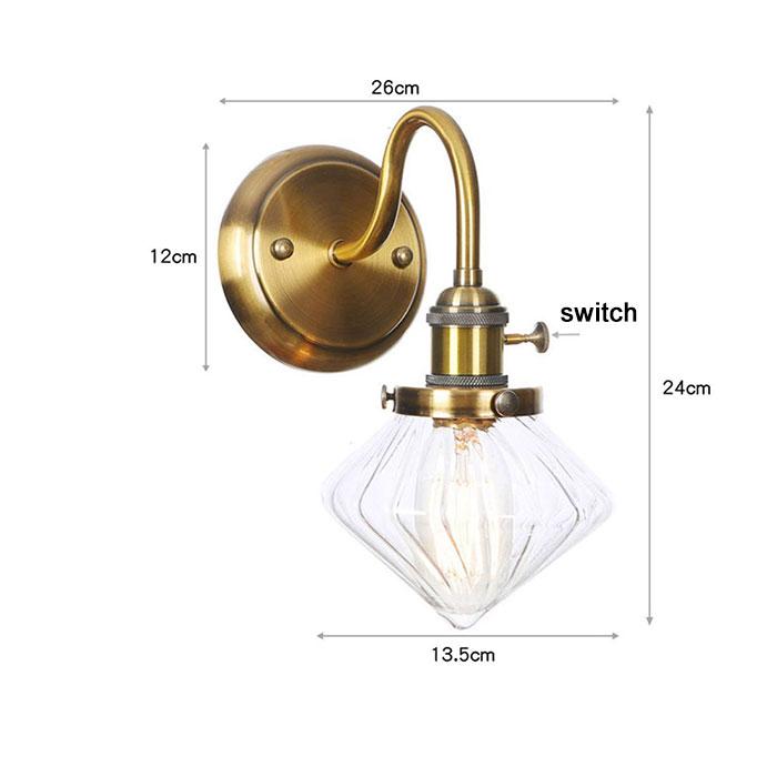 Vintage Brass Switch Wall Sconces, Amber Clear or White Glass Shade Wall Lights,Gold Bathroom Vanity Light Fixtures