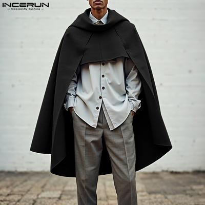 Spring Autumn Men High Neck Irregular Hooded Cloaks Coats Cape