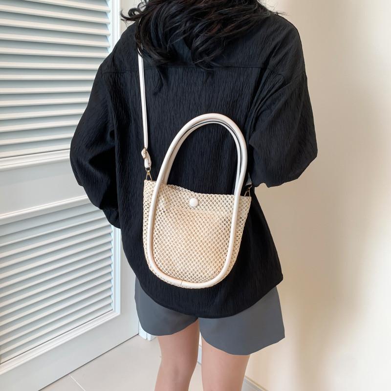 Trendy Summer Korean Style Woven Bag In Beige And Brown For Casual Outings