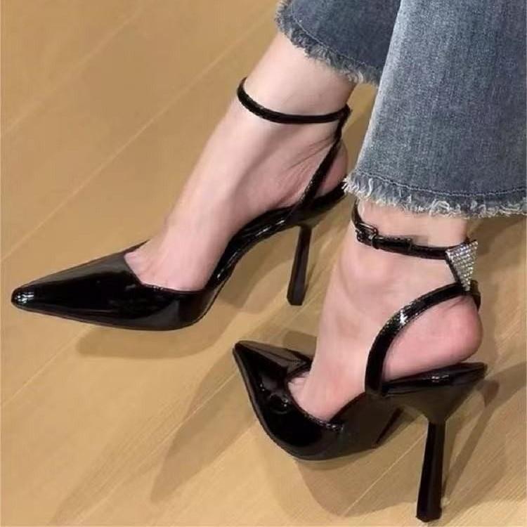 Sexy High Heels Women's Elegant Patent Leather Pointed Toe Stiletto Sandals 2025 Summer New Comfortable Banquet Stiletto Sandals