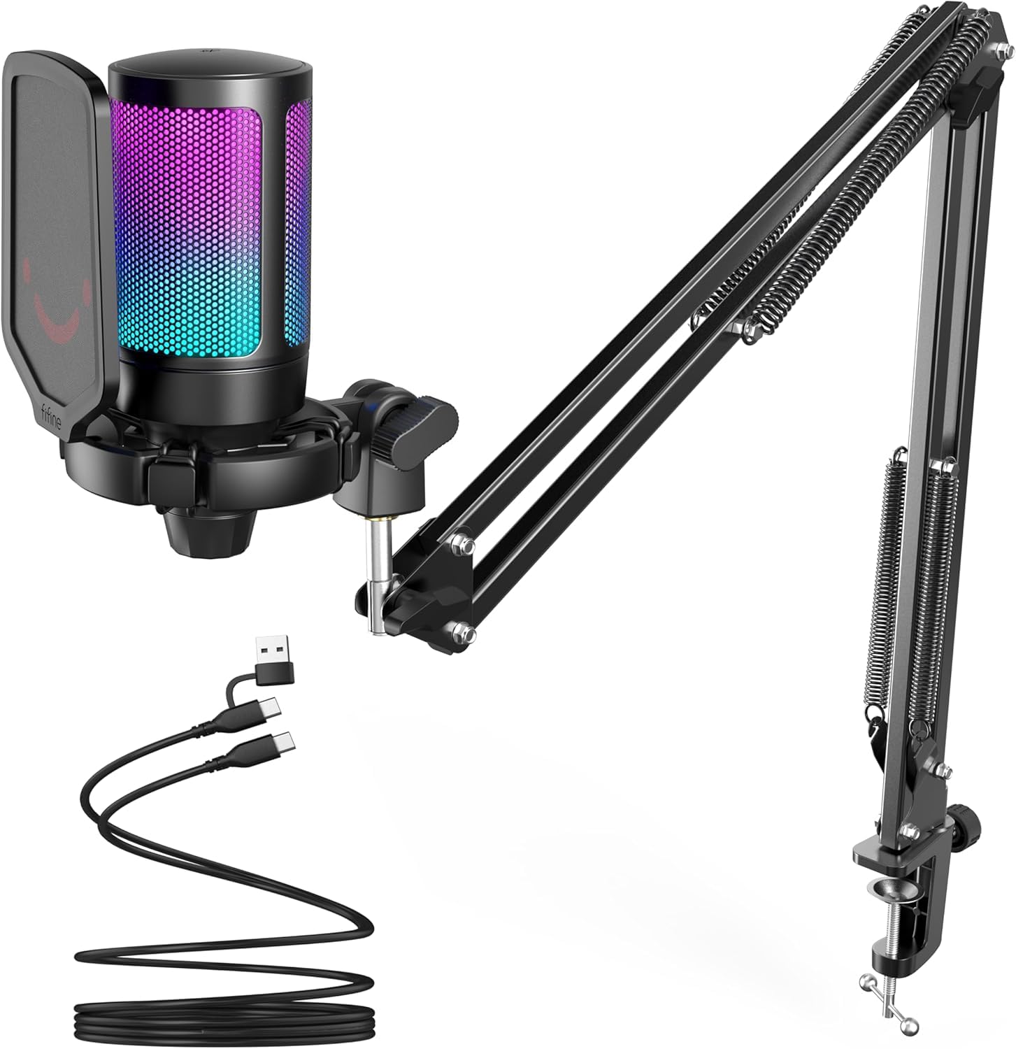 

FIFINE USB Condenser Microphone with RGB Cardioid Polar Plug for USB Cable Ideal for Voice Live Web Compatible with and AmpliGame Microphone Kit A6T чорний