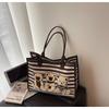 Striped canvas bag women's large-capacity new autumn and winter versatile cartoon shoulder bag college student tote bag