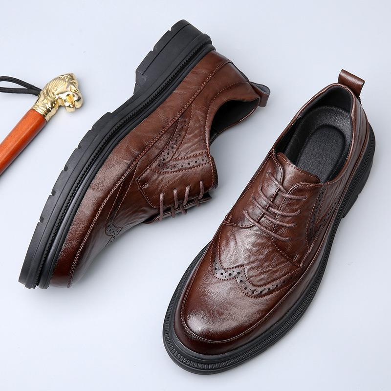 Brock leather shoes men's spring breathable leather men's shoes new versatile trend British business casual wedding shoes
