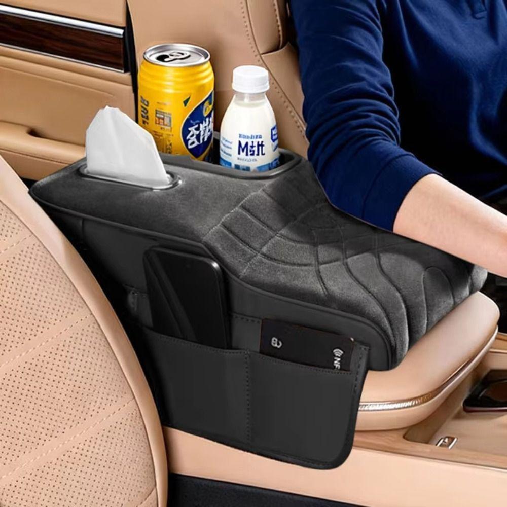 Tissue Box Car Armrest Box Velvet Surface Armrest Height Increase Pad  Console Organizer