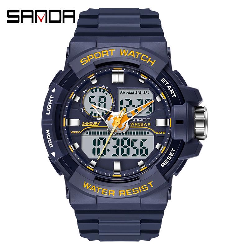 Sanda Trendy Men s Multifunction Waterproof Sports Watch with Large Dial and Dual Movement