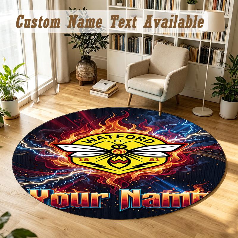 Round Rug Custom NameWatford FC Pattern Non Slip Carpet Home Floor Decor