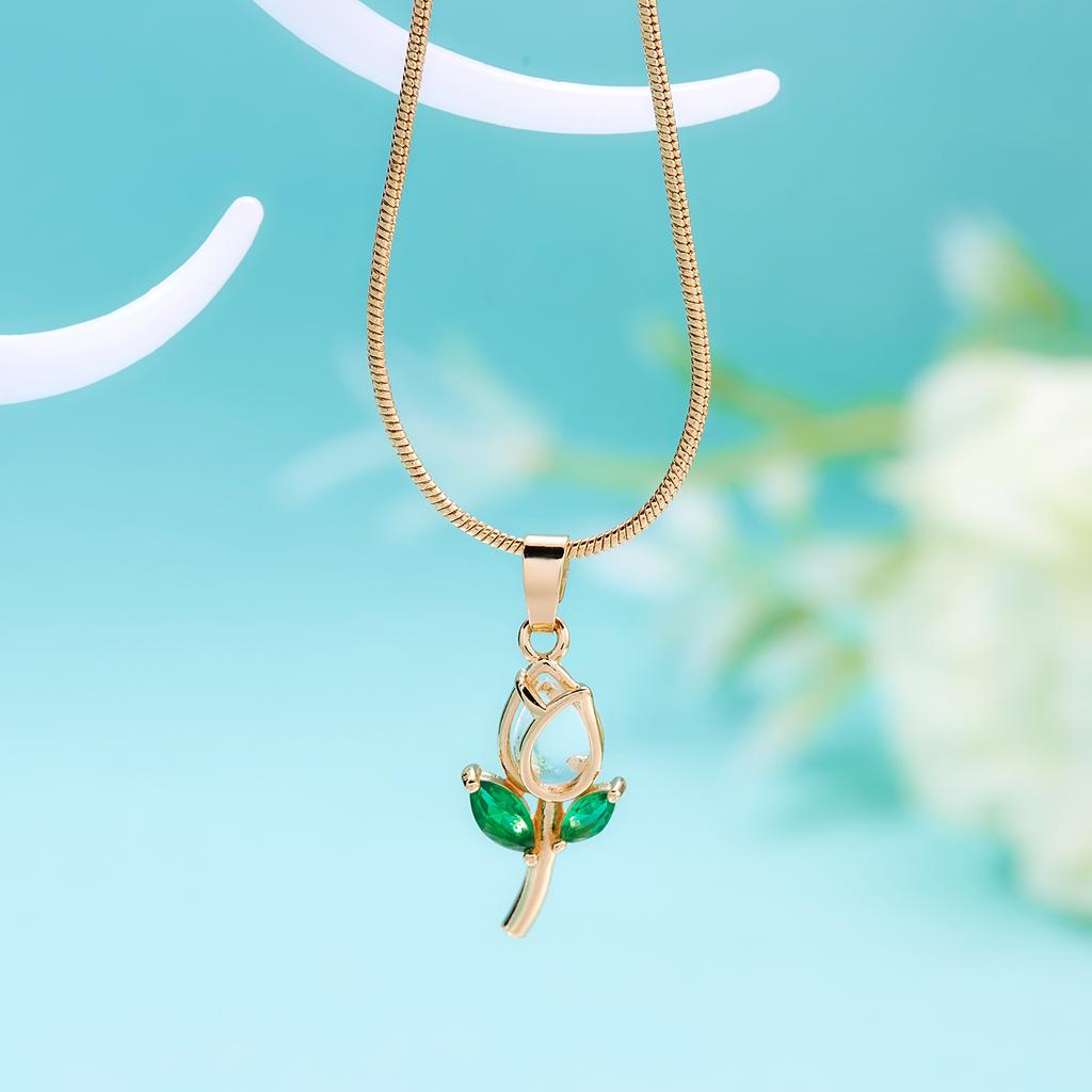 Light Luxury Zircon Tulip Flower Clavicle Chain Necklace for Women Elegant Brass Pendant Bracelet Fashion Party Jewelry Gift