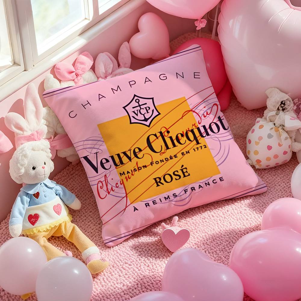 

Luxury Fashion V-Veuve C-Clicquot Pillow Case Comfort Sofa Bed Silky Elegant Invisible Zipper Custom Decorative Cushion Cover 18x18Inch
