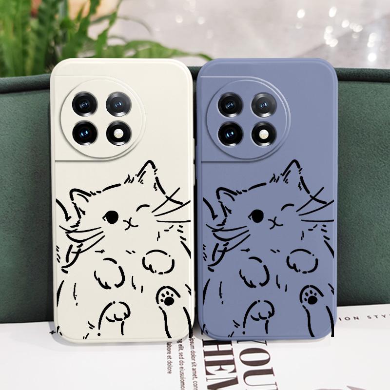 Smart Cat Phone Case For Oneplus 13 13R 12 12R 11 11R 10 10R 10T 9R 9RT 9 8T 8 7 7T Pro 5G Liquid Silicone Cover
