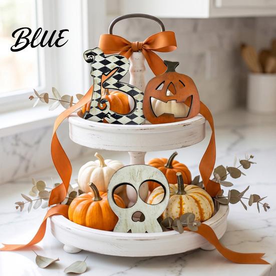 Halloween Wood Tabletop Decor Wooden Ornament Retro Solid Ghost/Letter/Pumpkin Sign Decorative Ghost Sign Centerpiece Decoration for Home