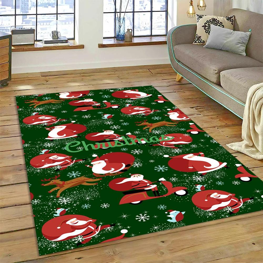 3D Merry Christmas Tree Santa Claus Cartoon Area Rug Large,Carpet for Home Living Room Sofa Doormat Decor,kid Non-slip Floor Mat