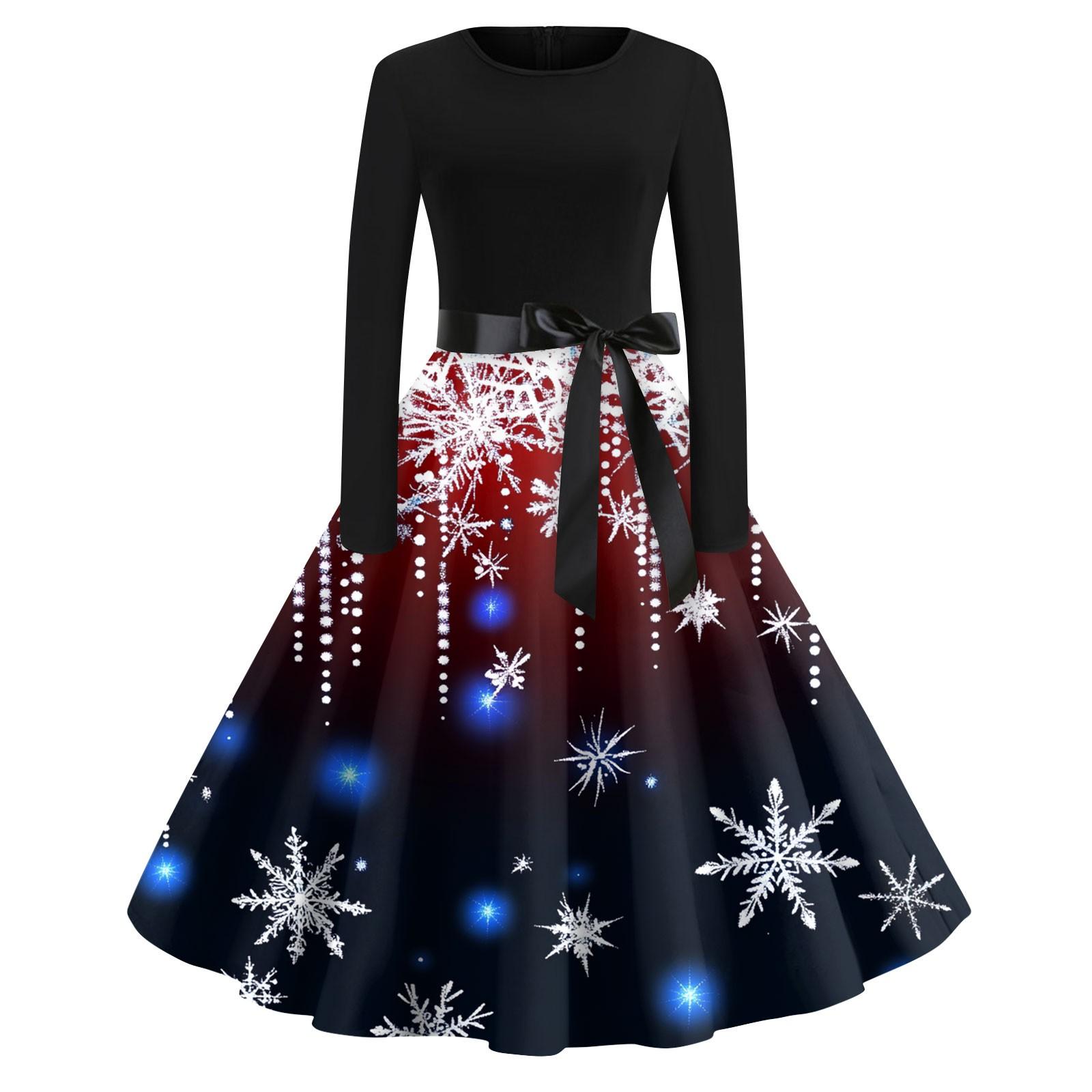 

Женская мода с круглым вырезом, повседневные тонкие рождественские платья с длинным рукавом и принтом S красный