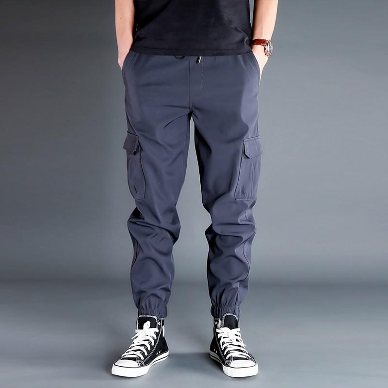 Men's Summer Casual Quick-Dry Overalls: Thin Cuffs, Loose Fit, Elastic Waist, Multi-Pocket, Trendy Large Sizes.