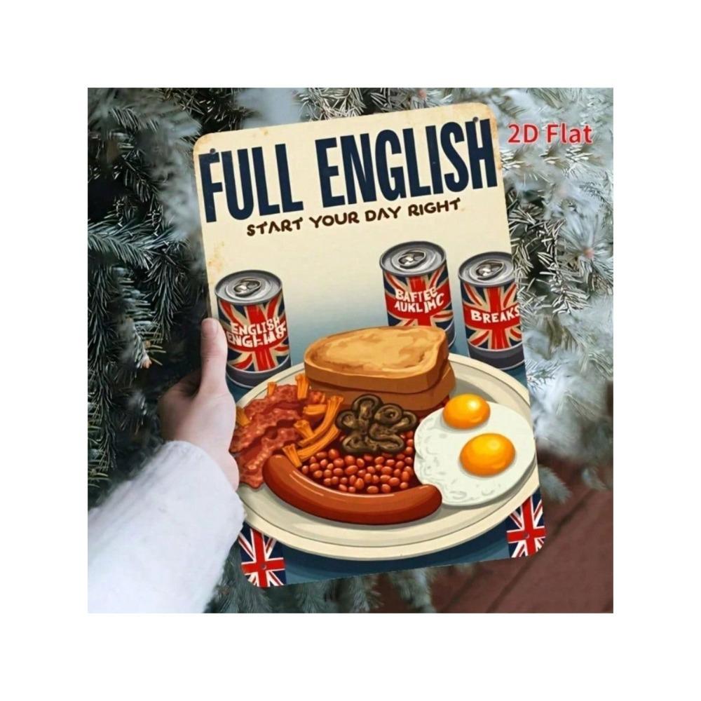Vintage English Breakfast Tin Sign Kitchen Wall Decor Fried Egg Bacon Metal Poster Retro Diner Art