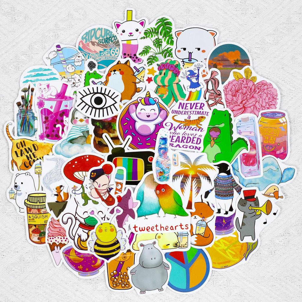 50 Pcs Xiaoqing New Stickers Water Cup VSCO Girl Mobile Stationery Children's Stickers