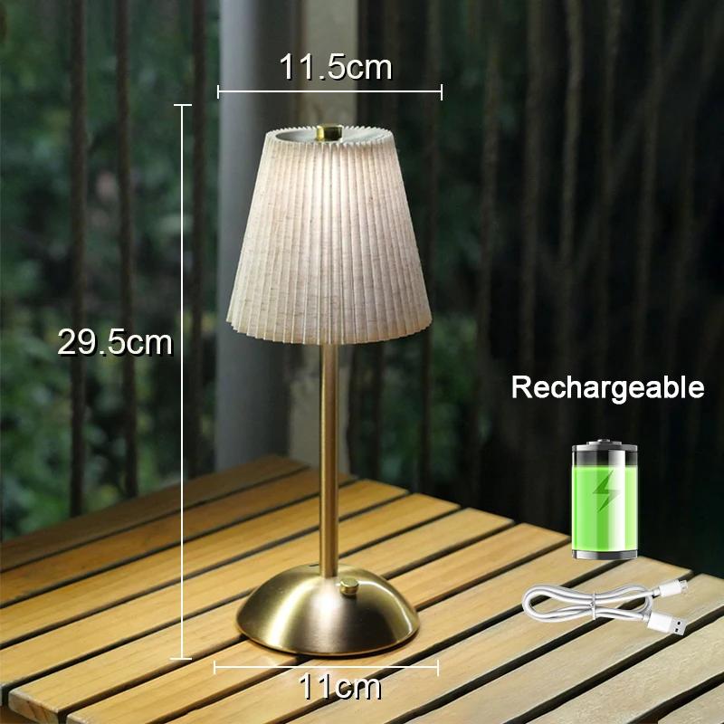 Rechargeable Small Pleated Table Lamp USB Nightstand Lamp Cordless Desk Lamp for Bedroom Living Room Home Bar Office Decor Lamp