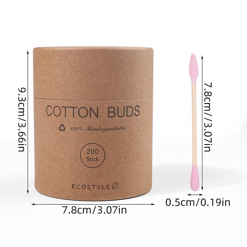 Boîte de 200 bâtonnets coton désinfectant et démaquillant en bois, double pointe pointue et arrondie, jetables