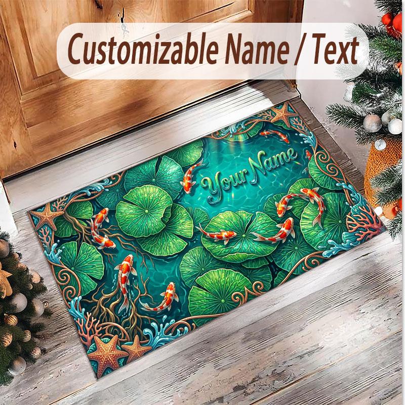 Koi Fish Theme Soft Crystal Velvet Rug Custom Name & Text Print Non Slip Floor Rug for Bedroom Living Room