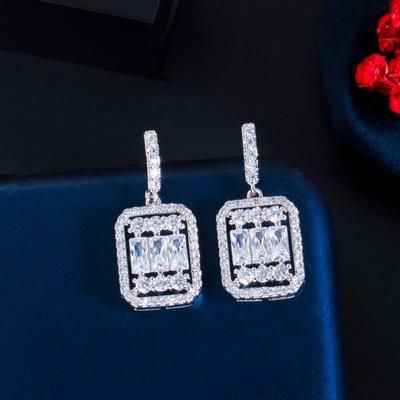 Wind Creative Rectangle Zircon Stud Earrings Full Diamond Electroplated 18K Gold Needle Earrings