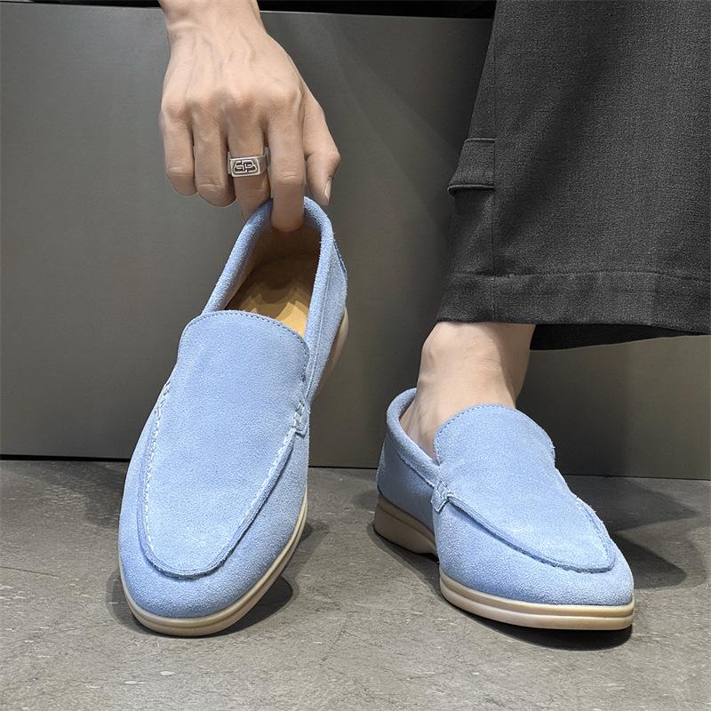 Autumn shallow loafers men's fur one-pedal small leather shoes matte flat-soled footwear-M