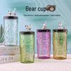 OLOEY Diamond Bear Glass Tumbler with Lid and Straw