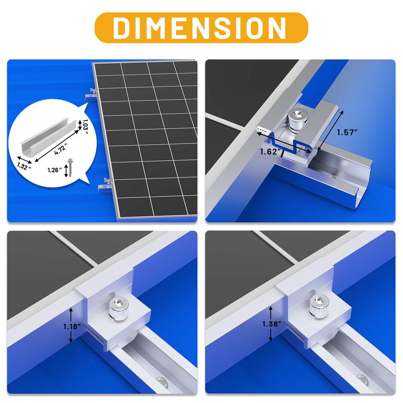 14/12/10/6pcs Solar Panel Mounting Brackets Mid and End Clamps and Rails Kit for Roofing Solar Panels of Multiple Sized