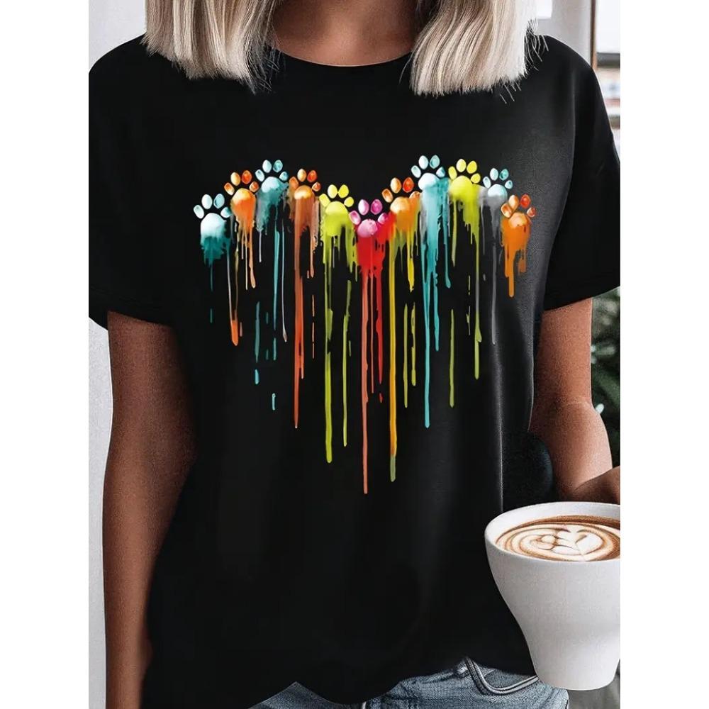 Schäferhund Katze T-Shirts Tier Muster 3D Druck Damen O-Ausschnitt Kurzarm T-Shirt Street Y2k Harajuku T-Shirts Tops Damenbekleidung