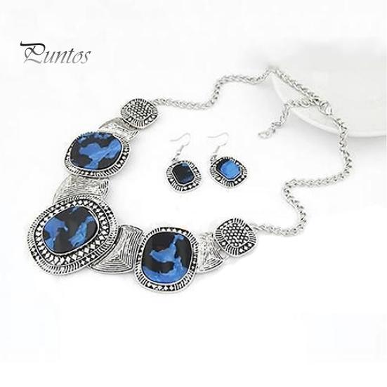 Women Metal Simple Geometric Shape Necklace and Earrings Vintage Jewelry Set