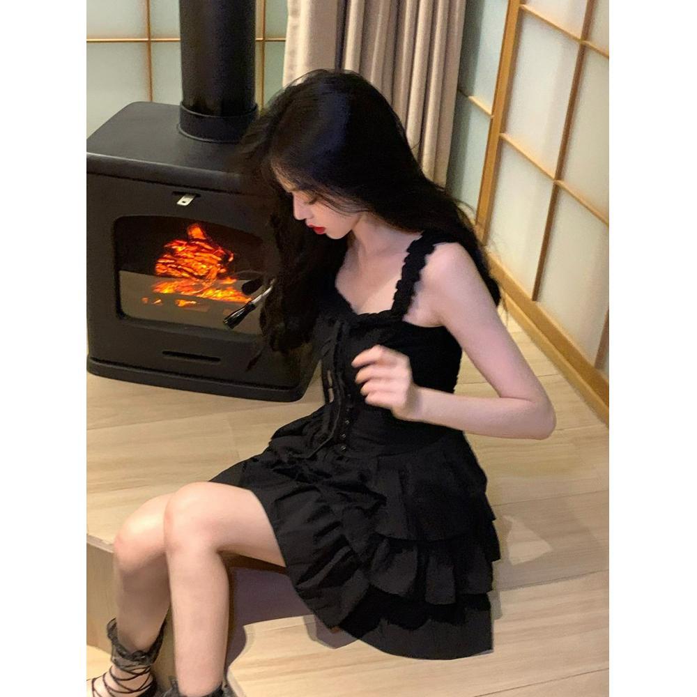 Small Man Summer Waist Thin Black Waist Fluffy Cake Dress Dress
